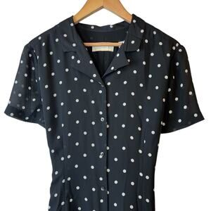 LIZ CLAIBORNE Black Polka Dot Shirt Dress in Black & White Size 16